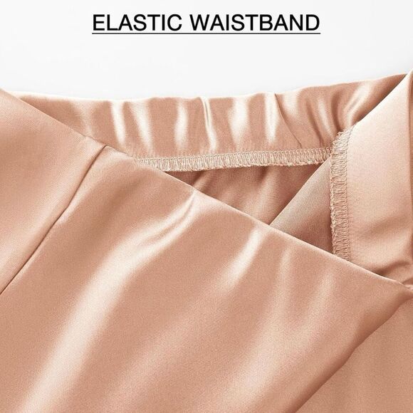 Champagne Pink Satin Midi Skirt - Picture 3 of 3